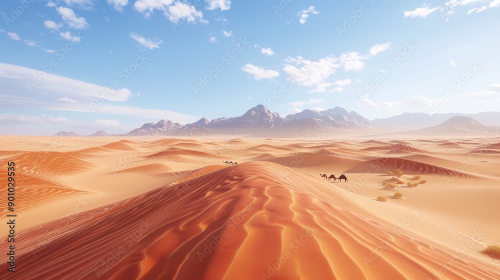 Sahara Desert Dunes, camels, and vast expanses of sand Sahara Desert Dunes, camels, and vast expanses of sand