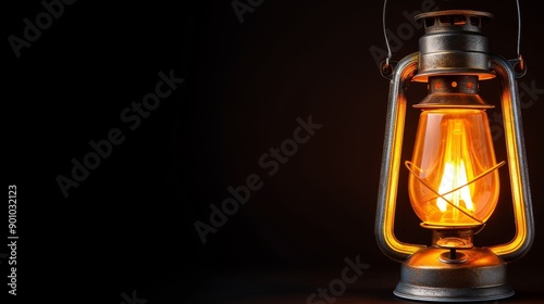 Vintage lantern casting a warm glow, isolated background, with space for text at the top © Paul