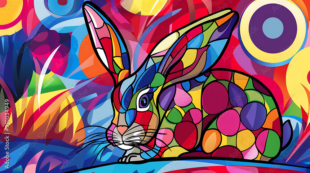 Abstract rabbit art design, wallpaper, the art of colorful beauty