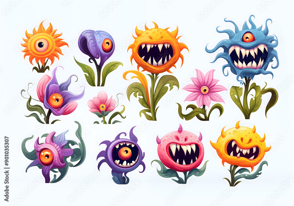 Fruit-Eating Plants With Horrible Faces. Illustration on the theme of Monsters, Horrors, Poisonous Plants and Fairy Tales. Generative AI Fruit-Eating Plants With Horrible Faces. Illustration on the theme of Monsters, Horrors, Poisonous Plants and Fairy Tales. Generative AI