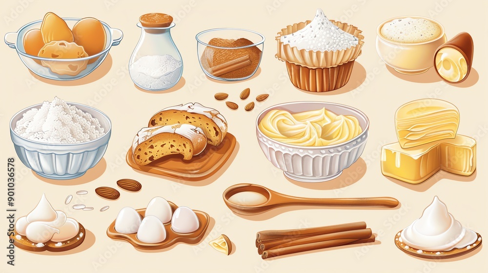 A collection of baking ingredients and sweet treats. A collection of baking ingredients and sweet treats.