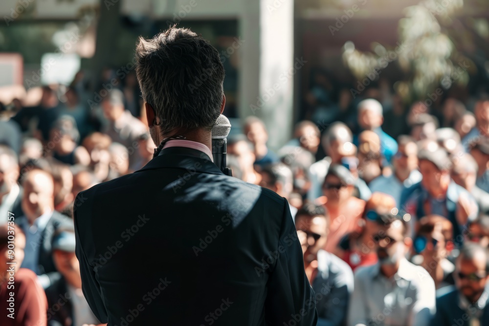 Portrait of a spokesperson addressing a crowd, Generative AI Portrait of a spokesperson addressing a crowd, Generative AI