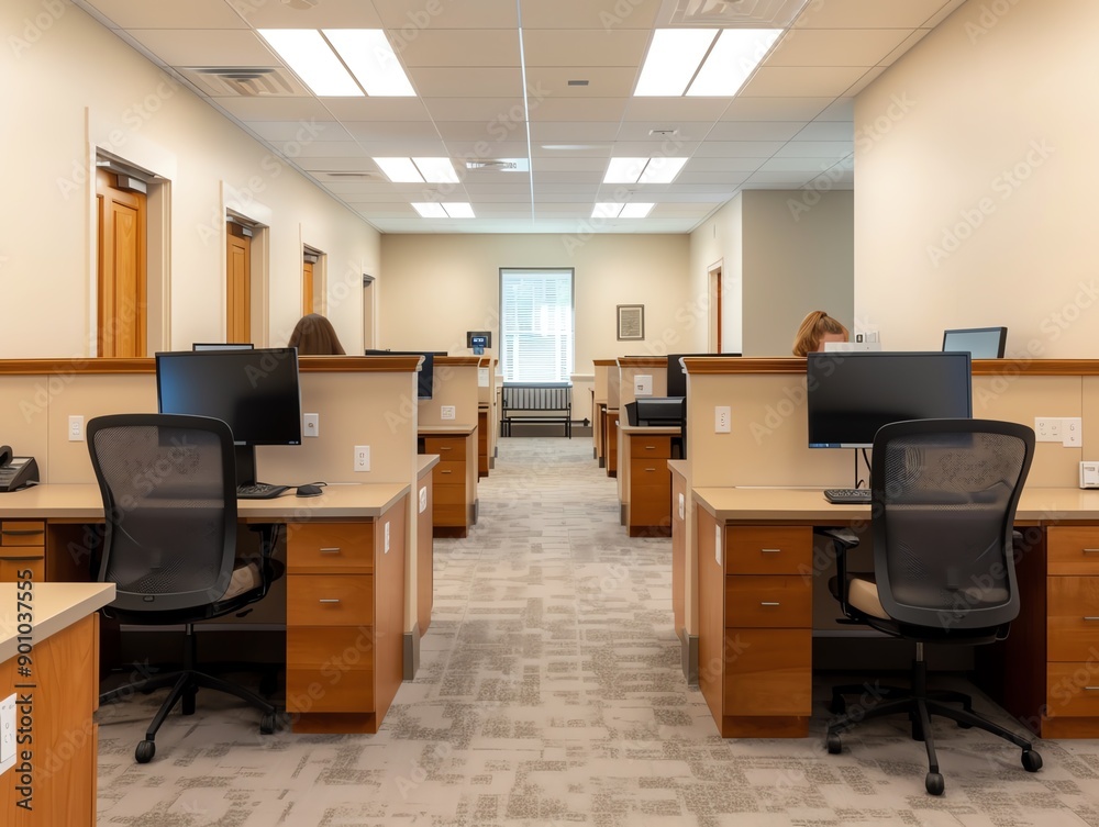 A transportation company office with employees at their desks, high resolution, A transportation company office with employees at their desks, high resolution,