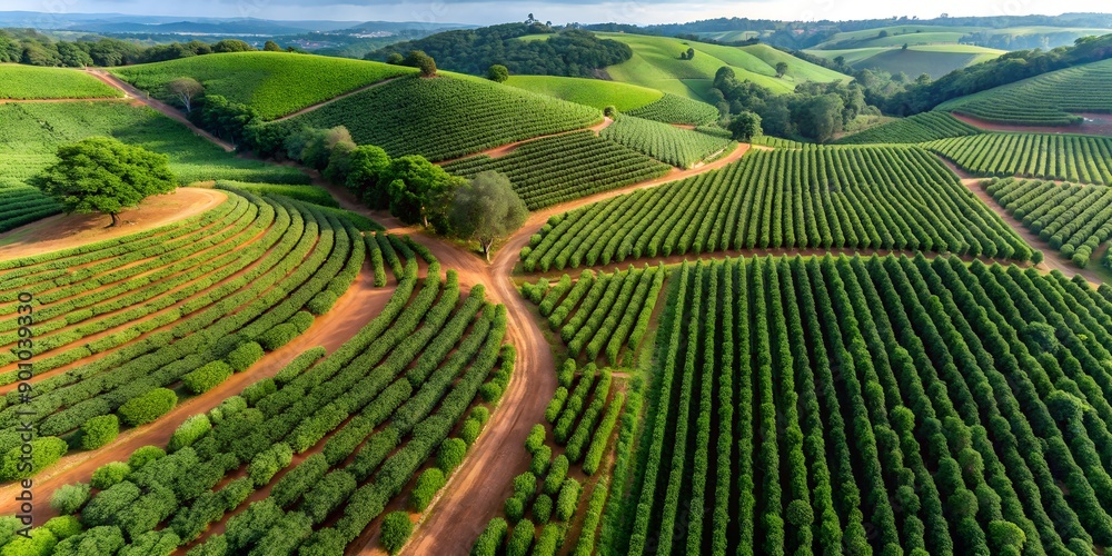 Aerial view coffee plantation in Sao Paulo state Brazil Generative AI Aerial view coffee plantation in Sao Paulo state Brazil Generative AI