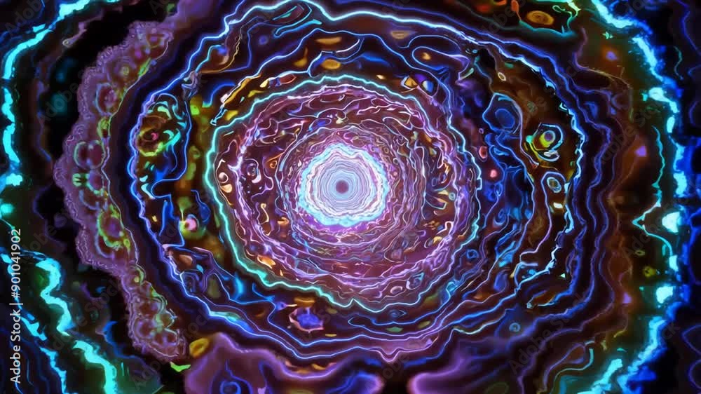 Swirling Neon Patterns Create a Hypnotic Tunnel Effect at Night Generative AI