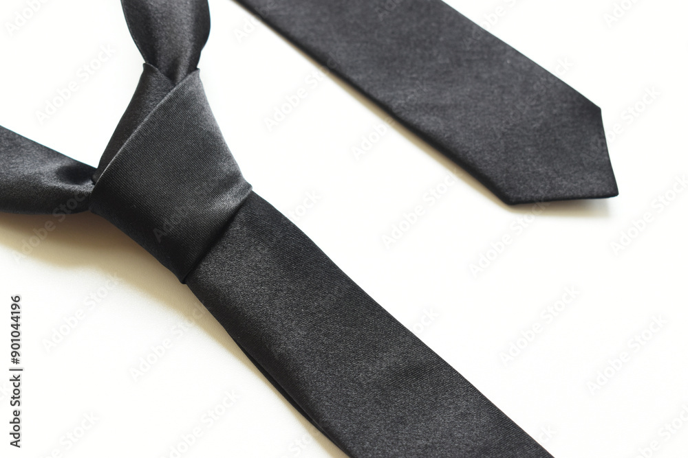 black necktie isolated on white background, father day concept and business style black necktie isolated on white background, father day concept and business style