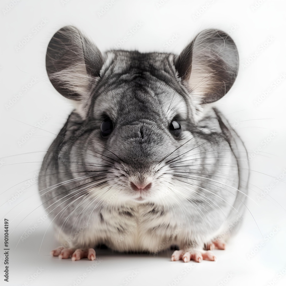 Sweet little chinchilla with soft fur and big eyes on a white background, looking endearing and gentle. Sweet little chinchilla with soft fur and big eyes on a white background, looking endearing and gentle.