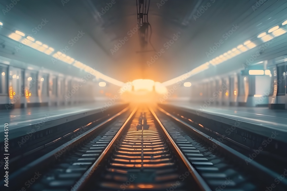 Blurred Motion of Futuristic Tunnel with Converging Railway Tracks Blurred Motion of Futuristic Tunnel with Converging Railway Tracks