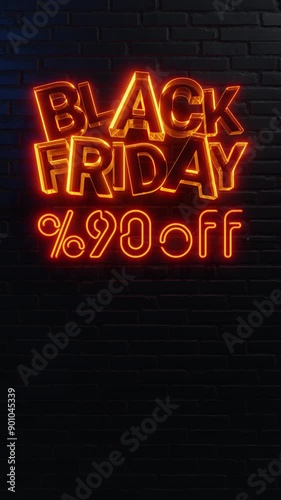 Wallpaper Mural Neon Sign with 90% Off on Black Brick Wall. Vertical video. Torontodigital.ca