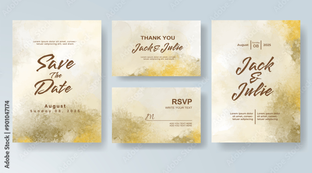 Naklejka premium Wedding invitation with abstract watercolor background
