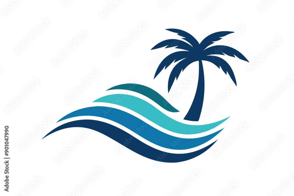 Obraz premium Wave beach palm logo design icon combination Vector illustration