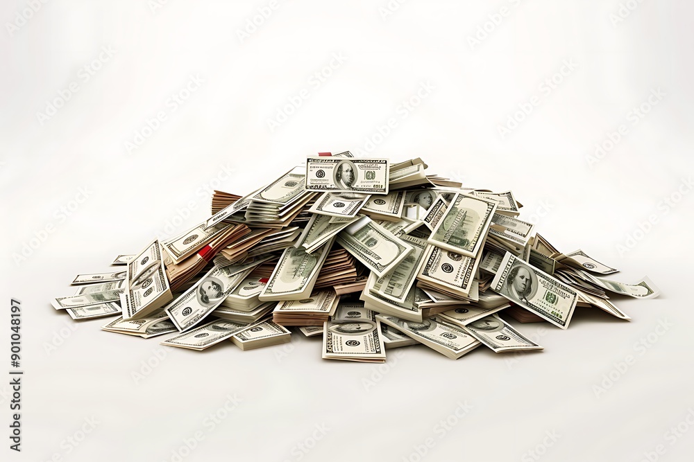 Concept of big money. Big pile of cash. Hundreds of dollars 3d illustration