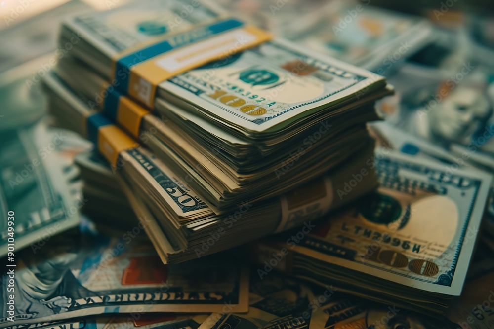 Very big amount of US hundred dollar bills close up. Huge quantity of united states currency notes on flat table Very big amount of US hundred dollar bills close up. Huge quantity of united states currency notes on flat table