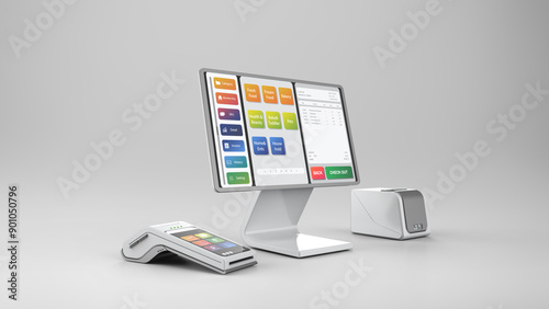 Point of sale system or cash register machine on desk