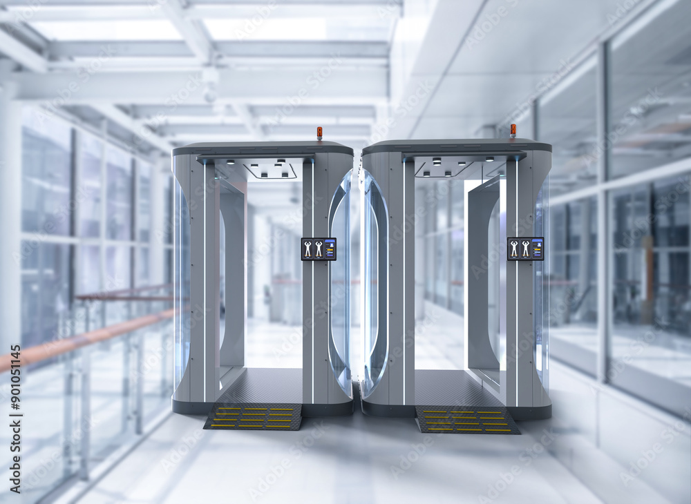 Passenger walk through scanner or airport security gate Passenger walk through scanner or airport security gate