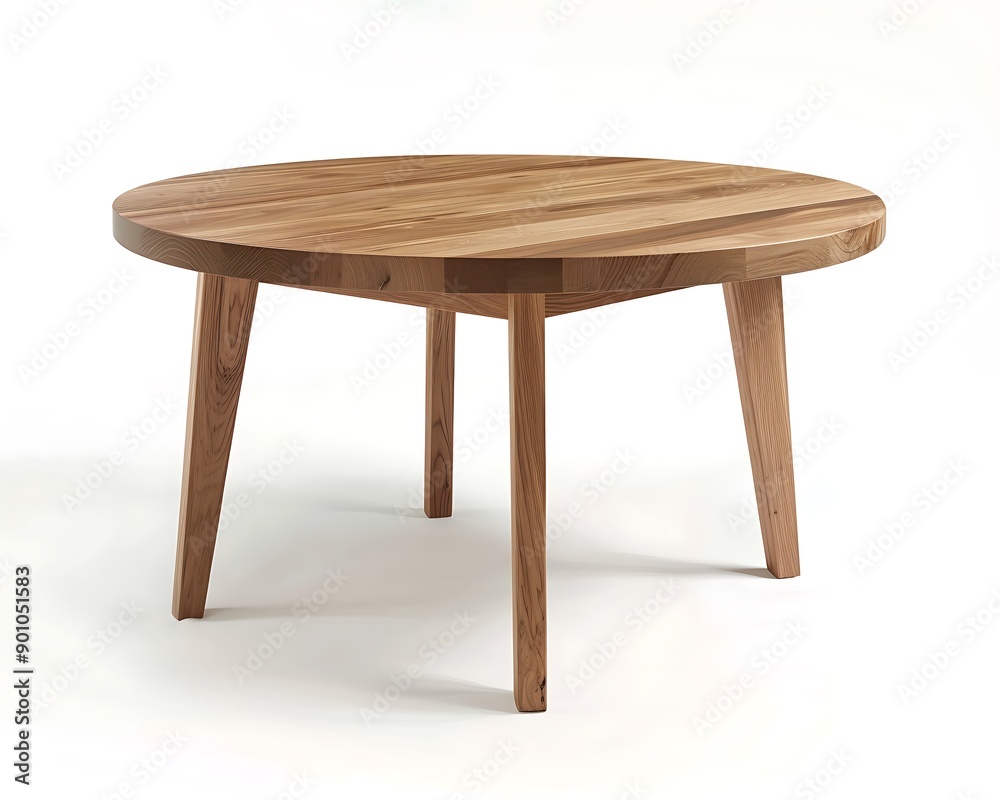 A round dining table made of solid oak with a polished surface and sturdy legs set against a white background The natural wood grain and elegant design create a warm inviting look A round dining table made of solid oak with a polished surface and sturdy legs set against a white background The natural wood grain and elegant design create a warm inviting look