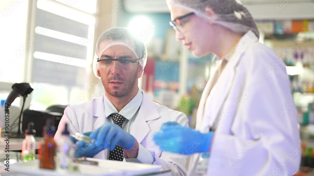 scientists perform experiments and record data. people arranges equipment with test tubes and chemicals for producing medicine and biochemistry. man hold tubes of chemical liquids and plant samples. scientists perform experiments and record data. people arranges equipment with test tubes and chemicals for producing medicine and biochemistry. man hold tubes of chemical liquids and plant samples.