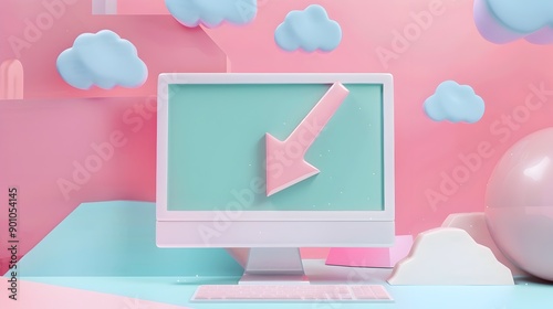 Stylized Pastel Arrow Pointing to a Digital Business Computer Screen