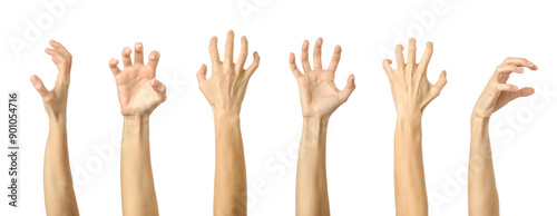 Scratch, catch or grab something. Multiple images set of female caucasian hand with french manicure showing Scratch gesture