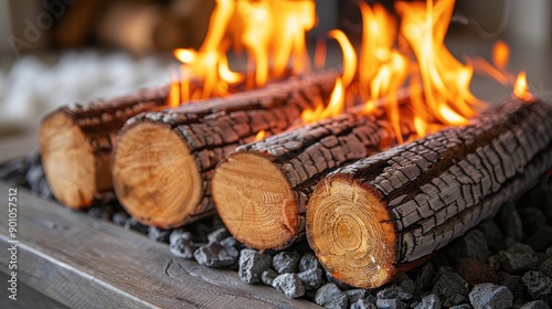 Cozy Fire: Logs Burning in a Warm and Inviting Fireplace