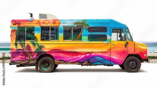 Vibrant Beachside Food Truck with Tropical Mural
