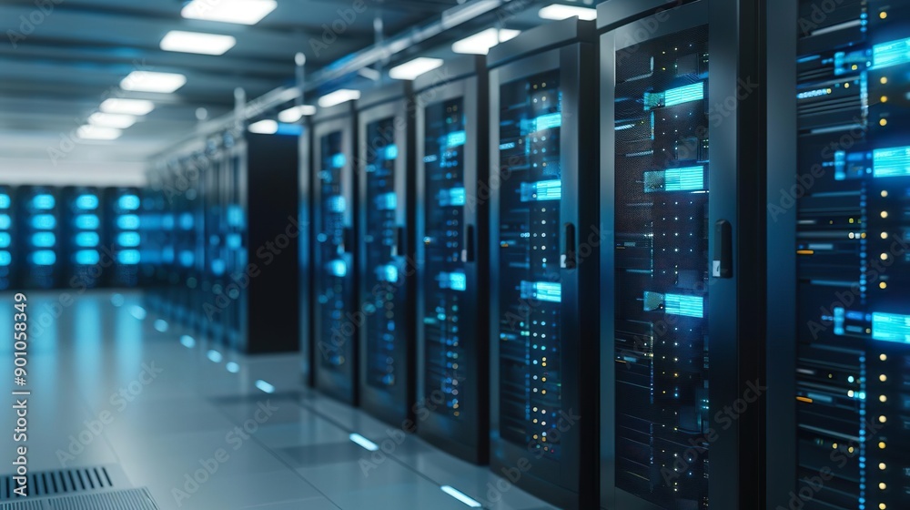 Cryptocurrency mining farm, rows of powerful computers,  Business concept.
