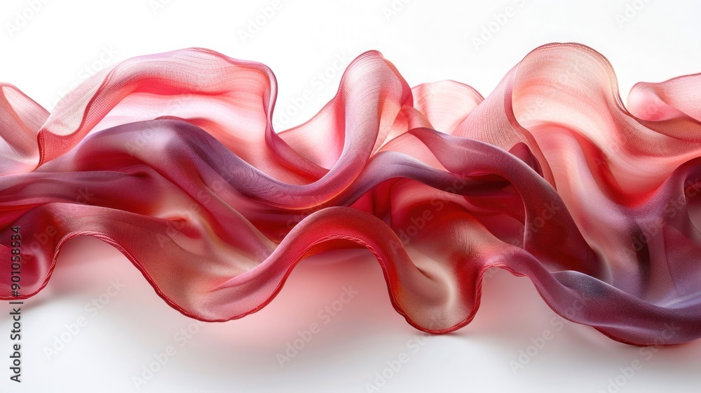 Vibrant Red Wavy Ribbon on White Background - Isolated Object for Design and Decor Vibrant Red Wavy Ribbon on White Background - Isolated Object for Design and Decor