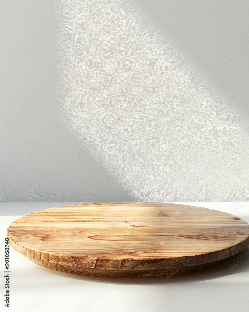 Empty beautiful round wood table top counter on interior in clean and bright with shadow background, Ready,white background, for product montage with generative ai Empty beautiful round wood table top counter on interior in clean and bright with shadow background, Ready,white background, for product montage with generative ai