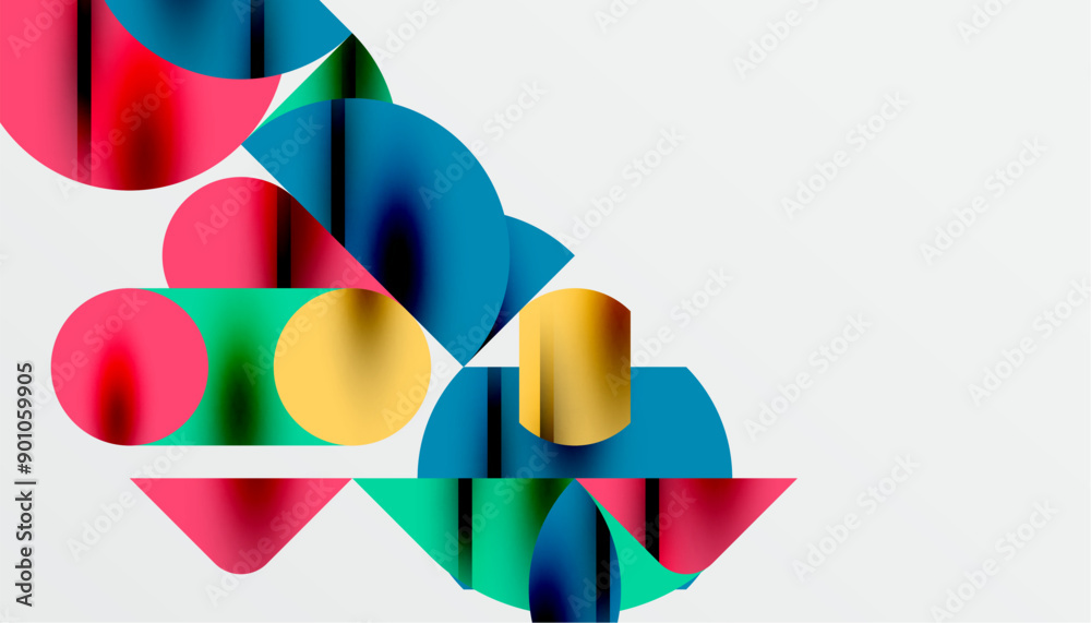 Color beautiful circles, semi circles, squares and round triangles. Geometric mosaic style pattern abstract background for wallpaper, banner, backdrop, card, book Illustration, landing page Color beautiful circles, semi circles, squares and round triangles. Geometric mosaic style pattern abstract background for wallpaper, banner, backdrop, card, book Illustration, landing page
