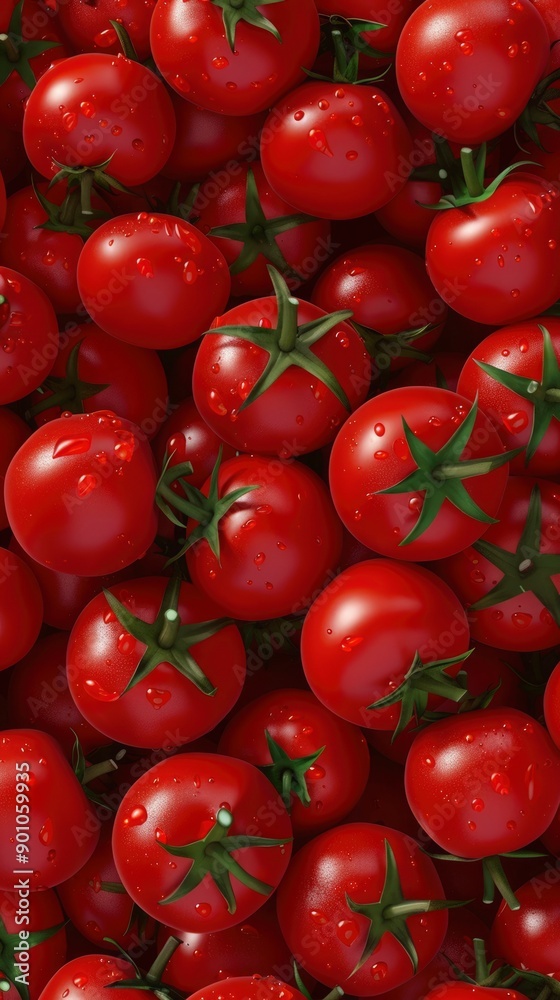 Close-up of Red, Shiny Tomatoes with Dewdrops Close-up of Red, Shiny Tomatoes with Dewdrops