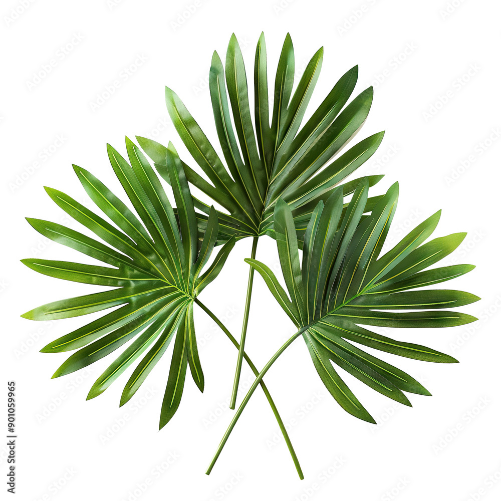 Fototapeta premium Three green palm fronds, cut out