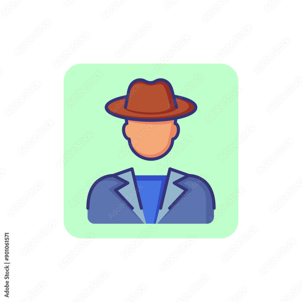 Detective line icon. Man wearing hat. Occupation concept. Can be used for topics like police staff, investigation, agency Detective line icon. Man wearing hat. Occupation concept. Can be used for topics like police staff, investigation, agency