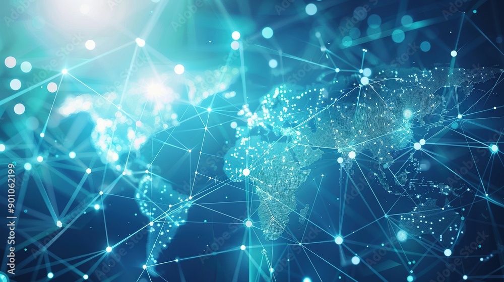 Light Blue Background with a Digital World Map and Global Network Connections: Capturing the Essence of International Business and Connectivity via Generative AI Light Blue Background with a Digital World Map and Global Network Connections: Capturing the Essence of International Business and Connectivity via Generative AI