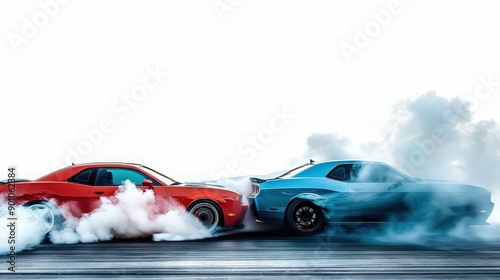 Two Muscle Cars Burnout on Race Track