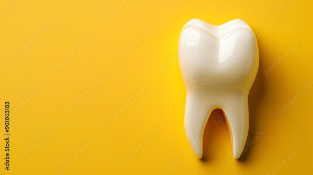White tooth with crown on yellow background, Vibrant hues, Digital illustration, ample copy space, White tooth with crown on yellow background, Vibrant hues, Digital illustration, ample copy space,