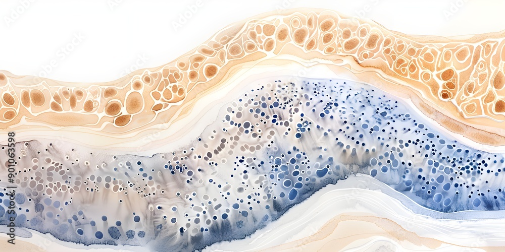 Watercolor illustration showing microscopic skin layers. Watercolor illustration showing microscopic skin layers.