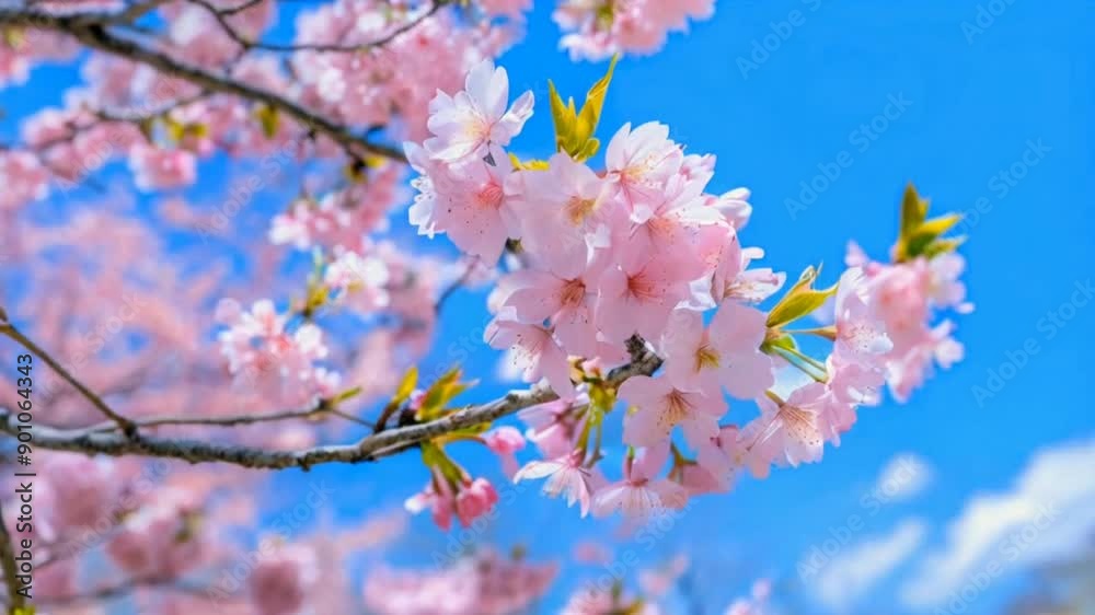 Stunning View of Sakura Tree in Full Spring Bloom with Delicate Pink Flowers Stunning View of Sakura Tree in Full Spring Bloom with Delicate Pink Flowers