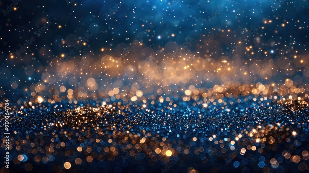Naklejka premium Golden Scattered Dust on Navy Background with Confetti