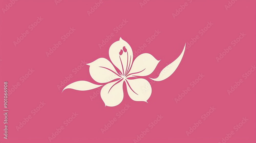 A white flower on a pink background. A white flower on a pink background.