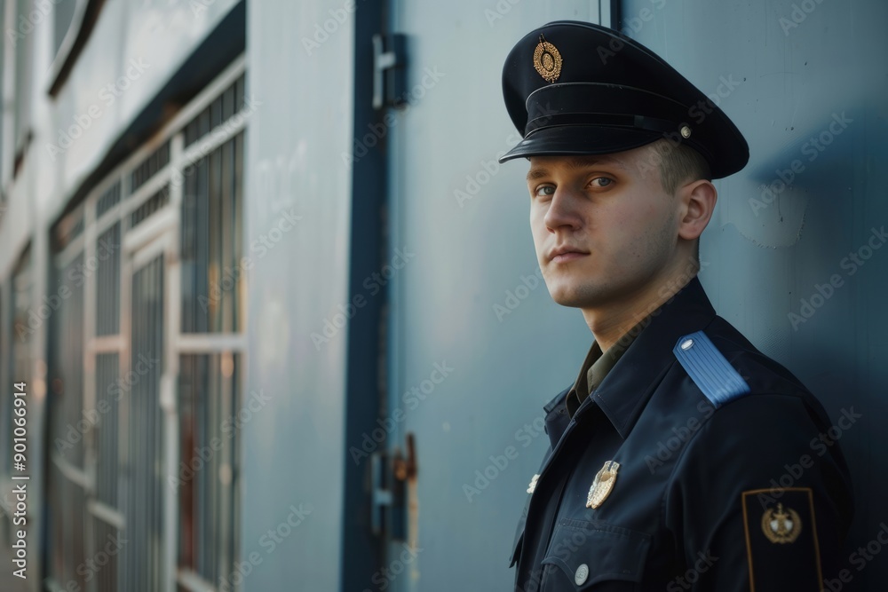 Portrait of a private guard in uniform at a high-security area, Generative AI Portrait of a private guard in uniform at a high-security area, Generative AI