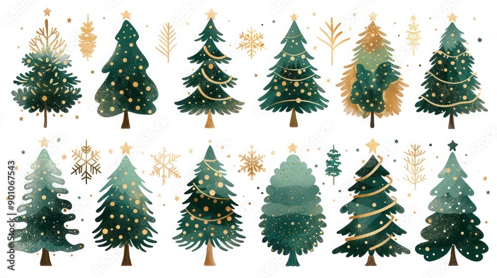 Obraz premium Festive Green Christmas Tree Icon Illustration for X-Mas Logo and Symbol with Isolated Variations