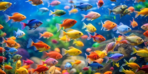 Colorful fish swimming in an aquarium underwater AI-Generated Content photo