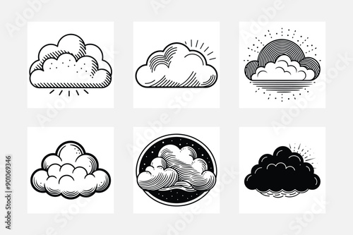 Cloud white background artwork set for minimalist decor
