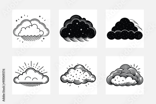 Creative cloud white background artwork set ideas
