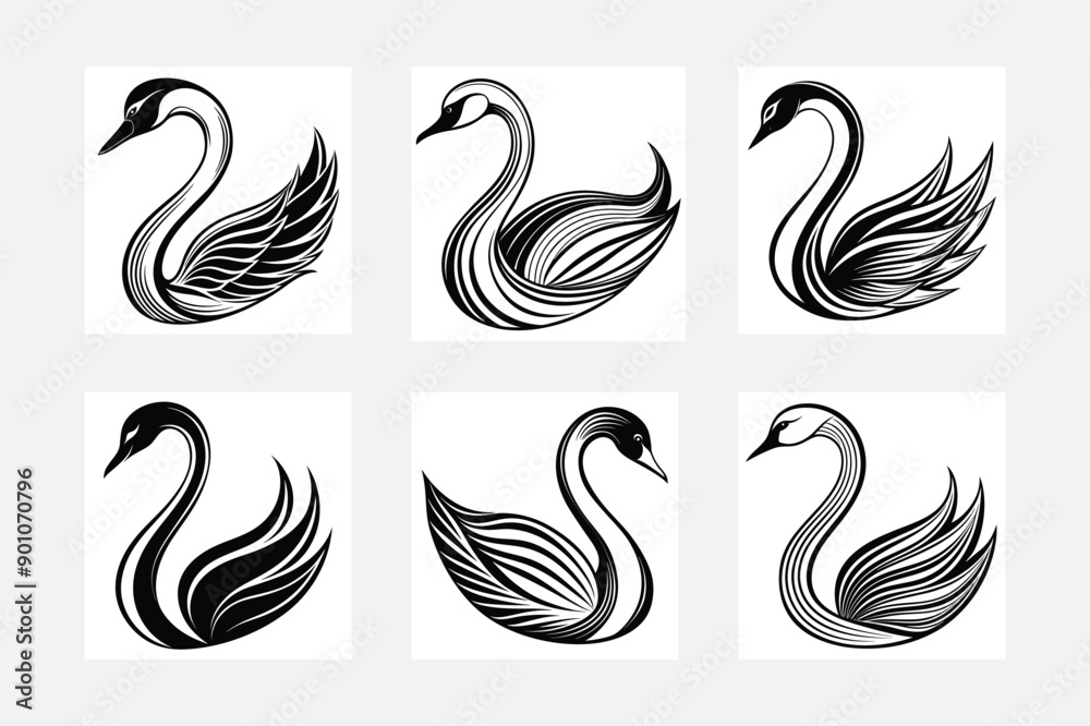 Minimalist swan outline icon set artwork
Minimalist swan outline icon set artwork