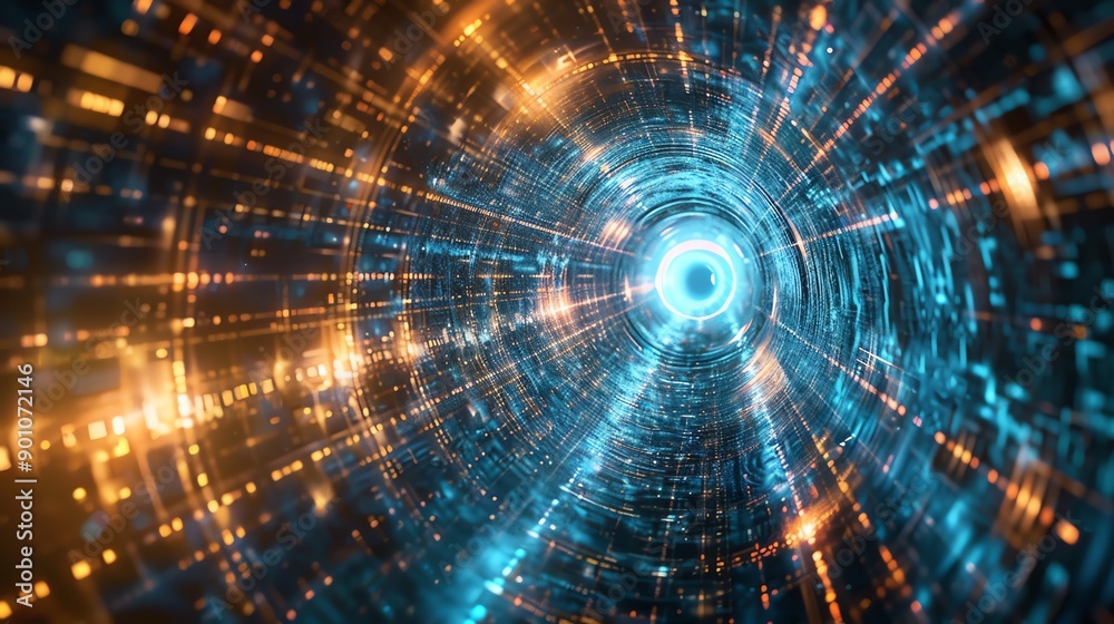 Obraz premium Abstract tunnel background depicting transformation through algorithms and networked systems