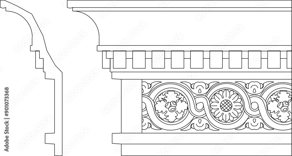 Sketch vector illustration silhouette drawing architectural engineering design cornices and moldings for facades vintage classic ethnic