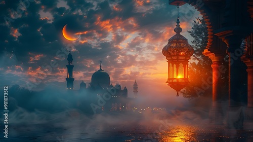 A Islamic background with lantern, mosque photo