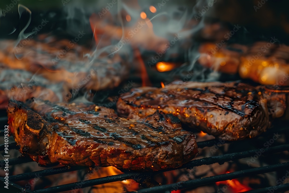 Grilled Steak on Fire: BBQ, Meat, Grill, Summer Grilled Steak on Fire: BBQ, Meat, Grill, Summer
