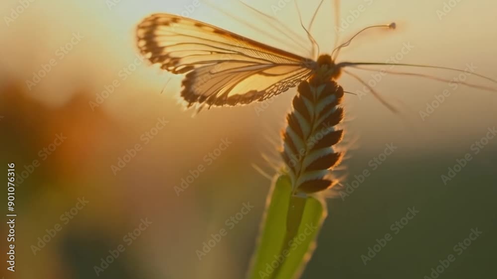 Vibrant butterfly with delicate wings rests gracefully on a colorful flower amidst lush green foliage in a stunning close-up shot of nature's beauty footage Vibrant butterfly with delicate wings rests gracefully on a colorful flower amidst lush green foliage in a stunning close-up shot of nature's beauty footage